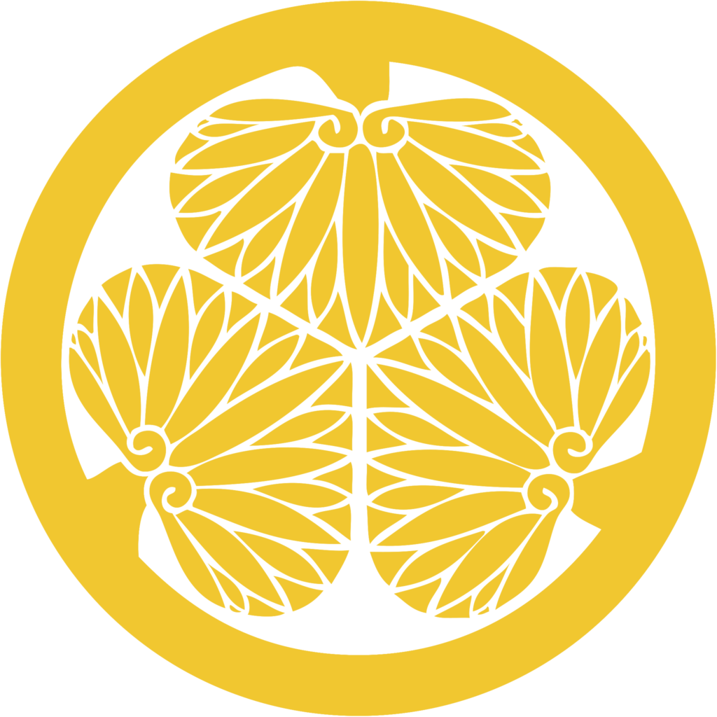 Pictured here is the clan symbol of the Tokugawa Shogunate. It is an all yellow circle with three golden leaves within said circle.